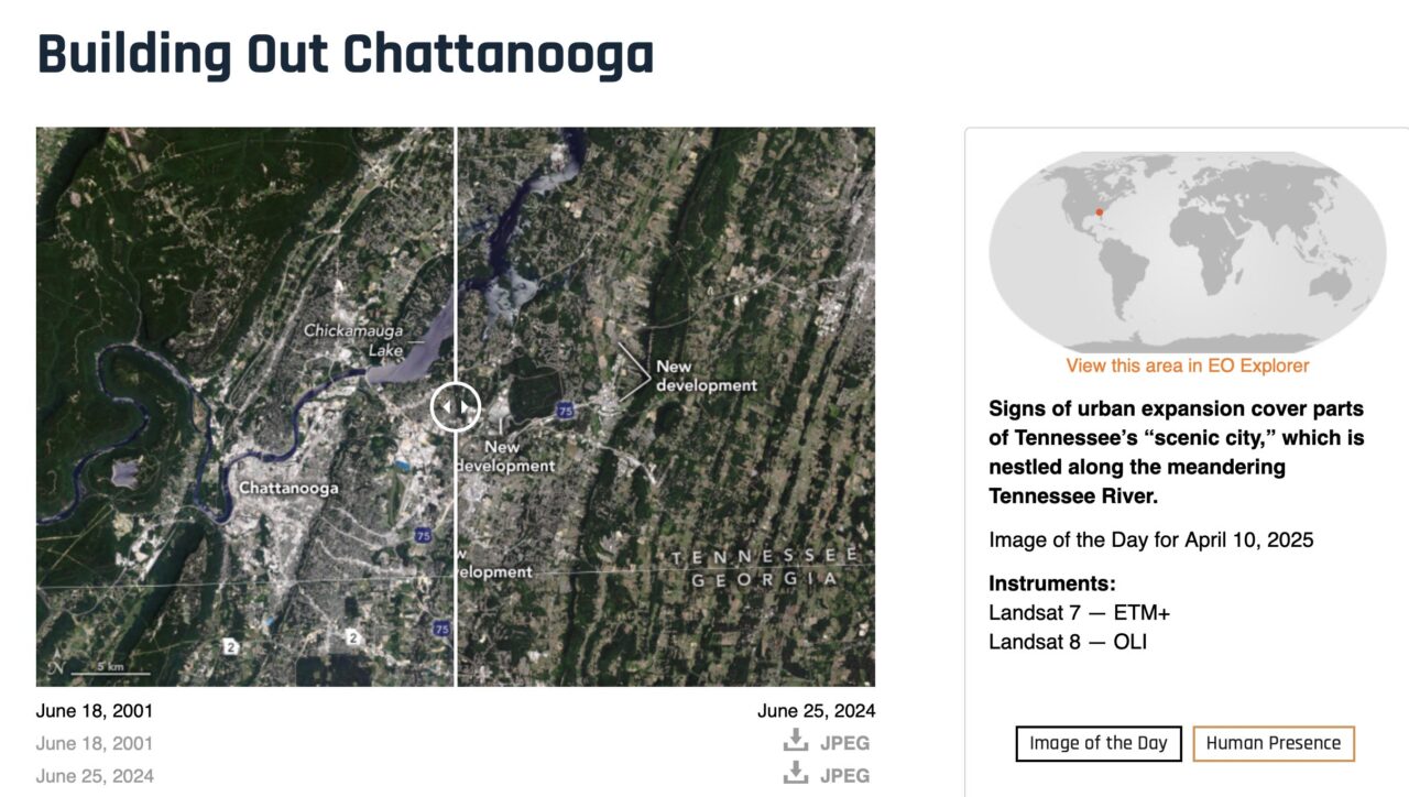 Dr. Azad Hossain's research on Chattanooga was featured as NASA's Earth Observatory "Image of the Day." Photo courtesy of NASA.